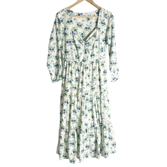 Sweet Baby Jamie Ivory Floral Print Tiered 3/4 Sleeve Midi Dress Size Medium - Picture 5 of 15